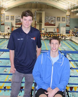 Zach Pickett with best friend and teammate, Hayden
Cooksy, this past spring at the U.S. Paralympics Spring
Swimming Nationals in Minnesota.     