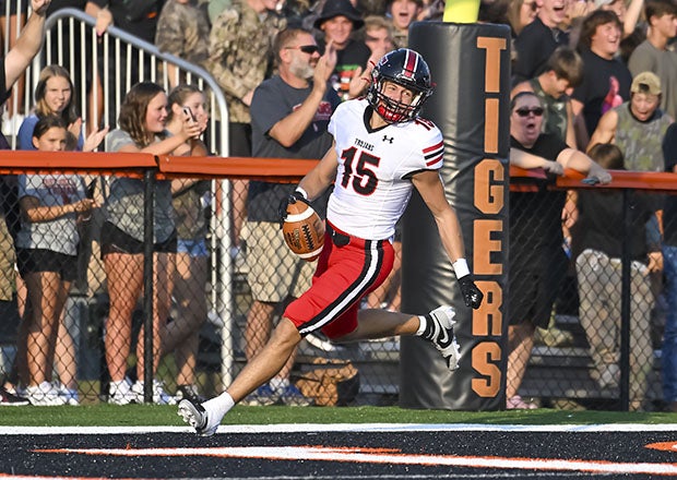 MaxPreps Indiana Player of the Year Josh Ringer got his season started with 160 yards and five touchdowns in a 42-7 win at Lawrenceburg. (Photo: Michael Noyes)