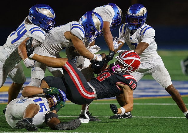 In three games against opponents that were ranked at the time of the meeting this season, the Santa Margarita defense has allowed just 28 points. (PHOTO: Diane Torrence)