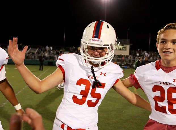 Matt Barker after making his game-winning field goal in a 23-21 win for East over De La Salle.