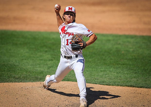 Indiana commitment Jasen Oliver leads St. Mary's Prep with a .458 batting average and hasn't allowed an earned run in 12 innings on the mound. (Photo: Mariusz Nowak)
