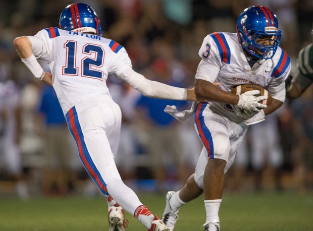Clayton Valley Charter running back Miles Harrison needed just five carries on Friday to score three touchdowns for the 19th-ranked Eagles.