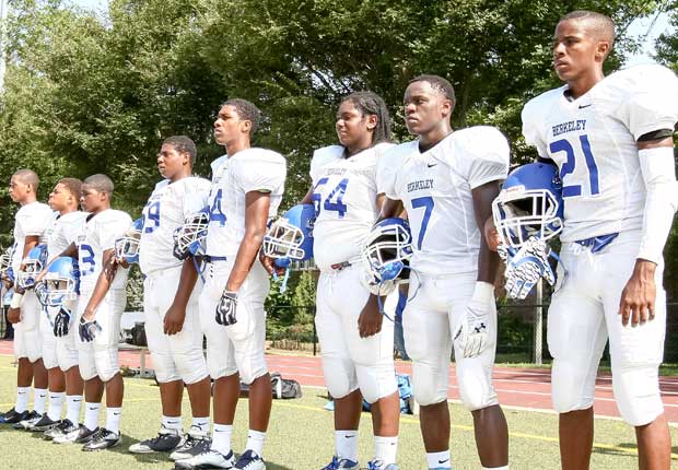 McCluer South-Berkeley players stand ready to play Saturday, the team's first game of the season. It was played at a neutral site.