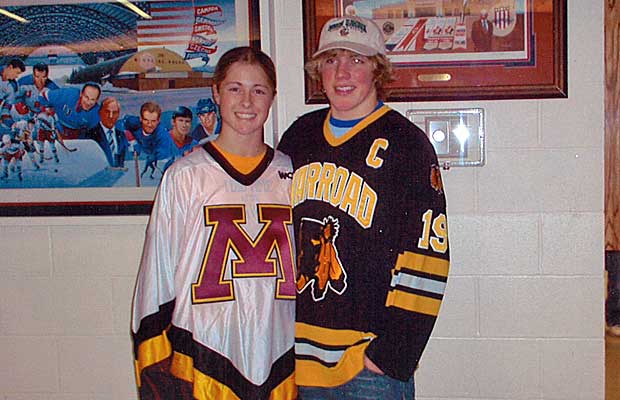 Warroad (Minn.) star T.J. Oshie, right, with fellow U.S. Olympic hockey player GiGi Marvin