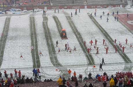 The 4A semifinal game was played Friday afternoon in snowy conditions at Rice-Eccles Stadium.