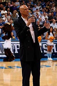 Later to be known as Kareem Abdul Jabbar, Alcindor speaks at UCLA.