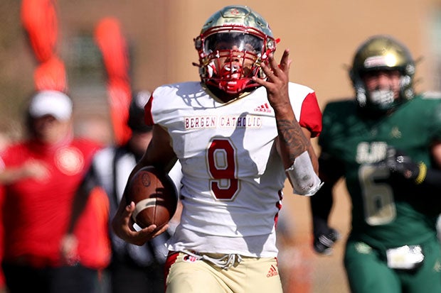 Ryan Butler on the way to one of his three touchdowns Saturday for No. 24 Bergen Catholic of New Jersey.