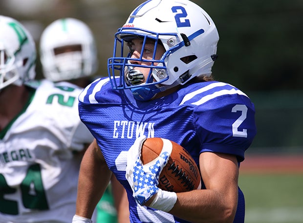 Elizabethtown (Pa.) receiver Cole Rice caught five passes for 224 yards and three touchdowns in a win over Dover (Pa.).  
