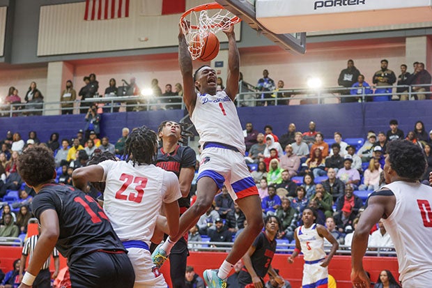 Ron Holland rises for a dunk Saturday night in a big win for No. 2 Duncanville over No. 3 Centennial. (Photo: Keith Owens)