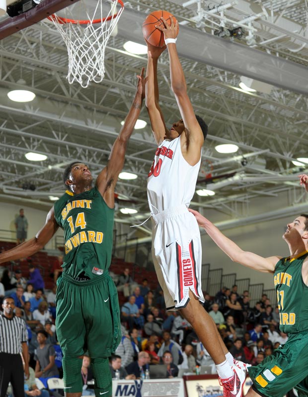 Westchester's Elijah Stewart soars to the basket during a 66-58 victory over St. Edward. Stewart finished with game-high 37 points.