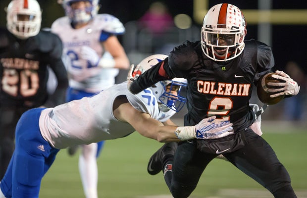 Colerain quarterback Deshaunte Jones attempts to elude a St. Xavier defender.