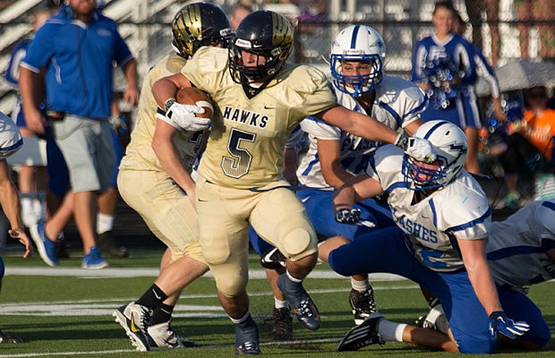 Dakota Sidwell (5) is on the loose, as are his Decatur Central teammates, who have won six straight and enter the state playoffs with an 8-2 record. The Hawks are the MaxPreps Indiana Team of the Week, presented by the Indiana Army National Guard.
