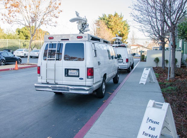 News crews arrived more than an hour early for the 9 a.m. pep rally for Mitty Olympic figure skater Polina Edmunds.