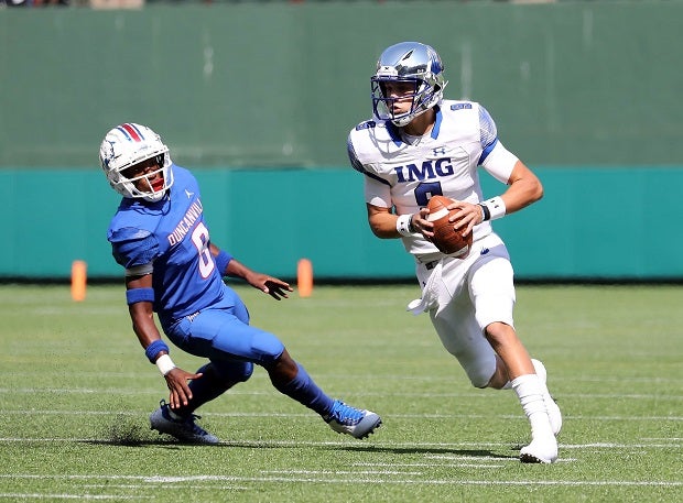 Michigan quarterback J.J. McCarthy led IMG Academy to the 2020 MaxPreps National Championship. (Photo: Robbie Rakestraw)