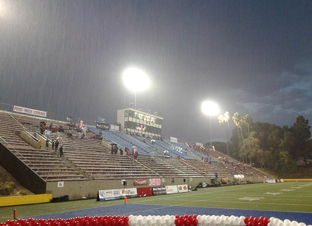 Hard rain and thunder wiped out Friday night's big Trinity League showdown between St. John Bosco and Mater Dei.