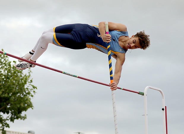 Gavin Palmer of Heritage (Calif.) competes in the pole vault during a meet against Deer Valley. 