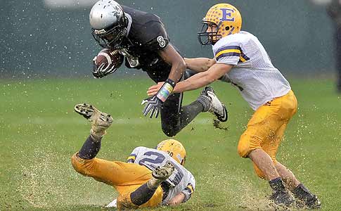 Rain fell the majority of the game