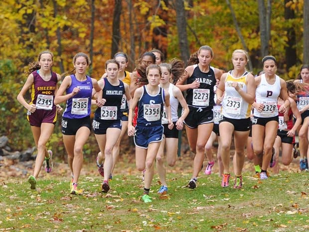 Hannah Debalsi and Claire Howlett leading the girls race.