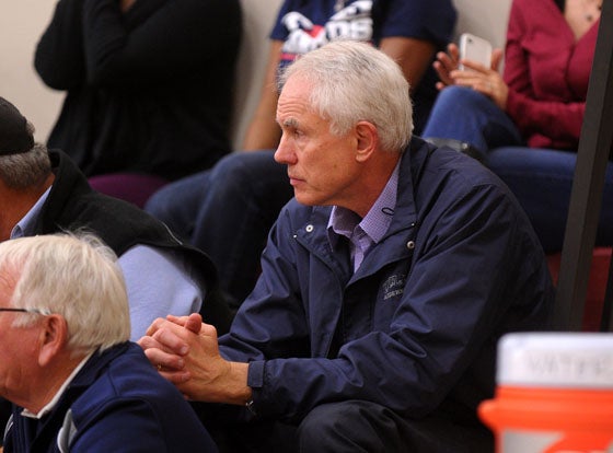Lakers' general manager Mitch Kupchak watches his 6-7 son Maxwell Kupchak score a team-high 15 points for Brentwood School (Los Angeles) in a 70-42 win over Bellarmine-Jefferson (Burbank) to win the Nike Division.