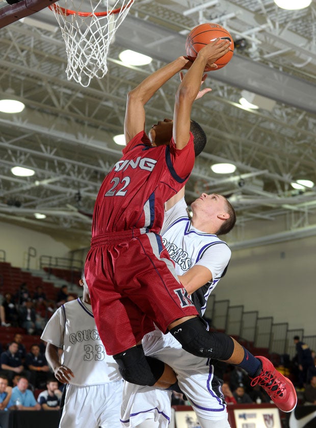King (Riverside) guard Chris Lott (22).