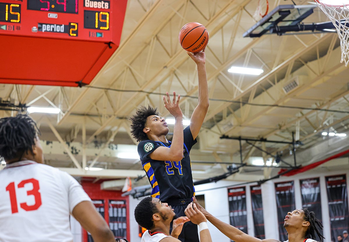 Simeon senior Miles Rubin goes up for a left-handed shot in the Highland Shootout. Rubin finished with 14 points. (Photo: Jim Simmons)