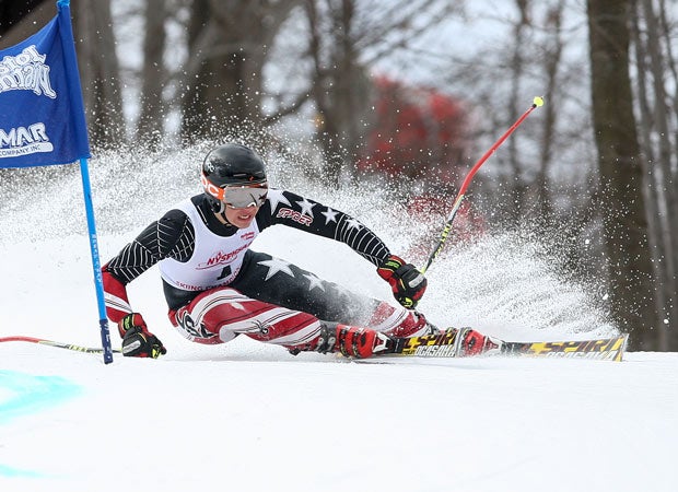 A Mendon skier competes in the giant slalom during New York's NYSPHSAA Alpine Championships in March.