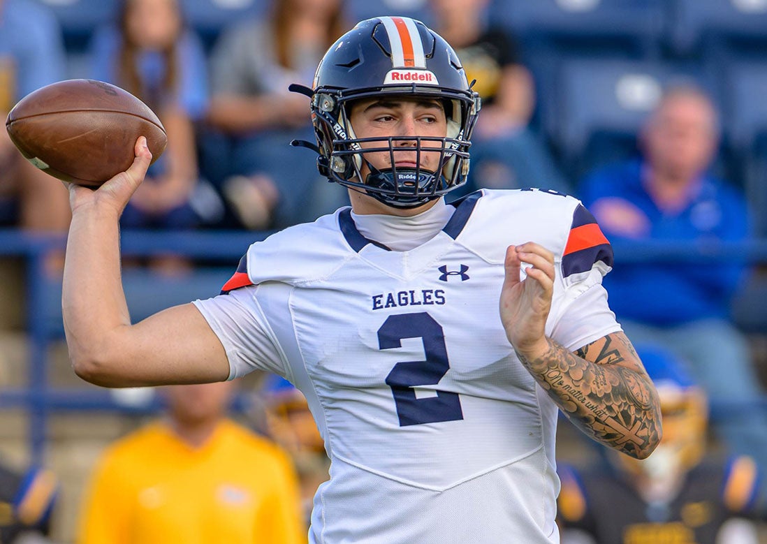 Nashville Christian senior Jared Curtis accounted for six touchdowns as the Eagles won a second straight state championship 59-7 Thursday. In his career the Vanderbilt commit totaled 177 touchdowns and over 12,000 yards. (PHOTO: John Rowland)