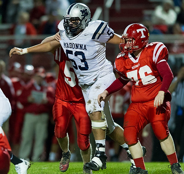 Madonna lineman Josh Martin might be the tallest high school football player of all time.