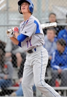 Cherry Creek's Dyllin Mucha hit a
two-run triple against Grandview to help
the Bruins advance to the 5A final four.
