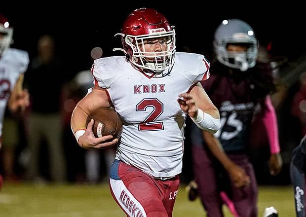 Myles McLaughlin has rushed for 300 yards or more in nine of Knox's 12 games this season. He helped the Redskins advance in Indiana's Class 3A state playoffs with a big win Friday. (FILE PHOTO: Haley Weldon)