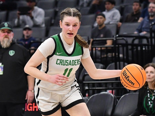 St. Bernard's senior post Madelyn Shanahan flirted with a triple double, posting 15 points, 16 rebounds and seven blocks in the Cruaders' 47-29 win Saturday over Grossmont. (Photo: David Steutel)