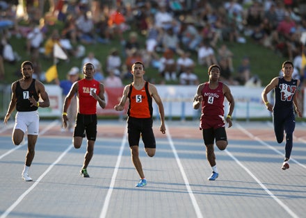 Beverly Hills junior Alex Rohani (middle) won his 400 heat in the best time of the day at 47.53.