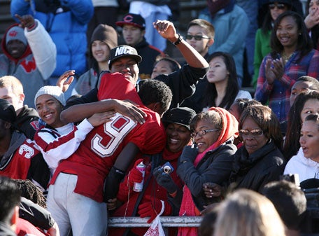 Receiver-defensive back Denzel Saulmy shared his celebration mood with Washington faithful.