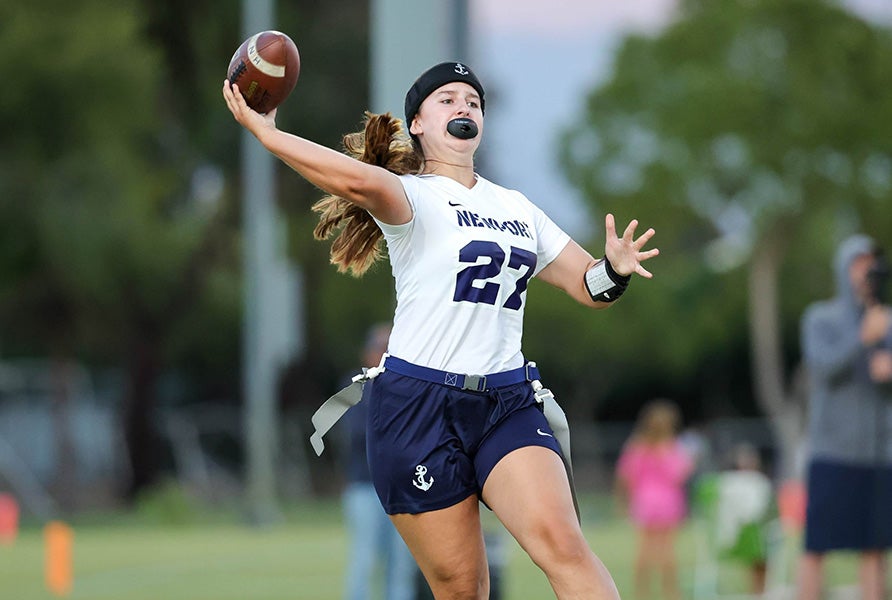 Newport Harbor quarterback Ally Shaw has helped the Sailors rise in the MaxPreps Top 25 after a 5-1 start to 2026. (PHOTO: John Luciano)