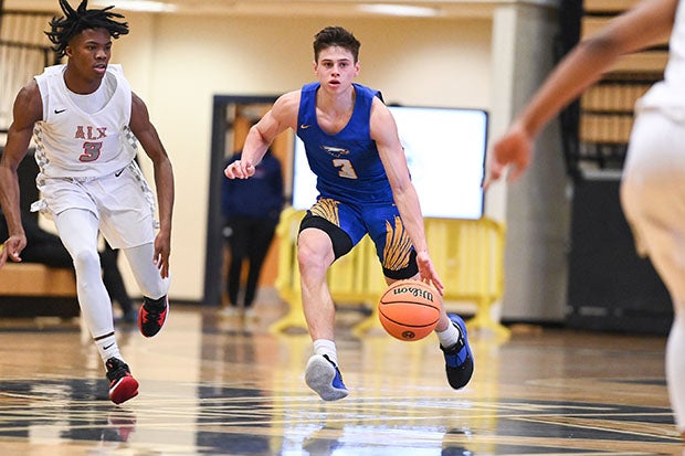 Brandon Rechsteiner looks up the court during a December game at the Lemon Street Classic.