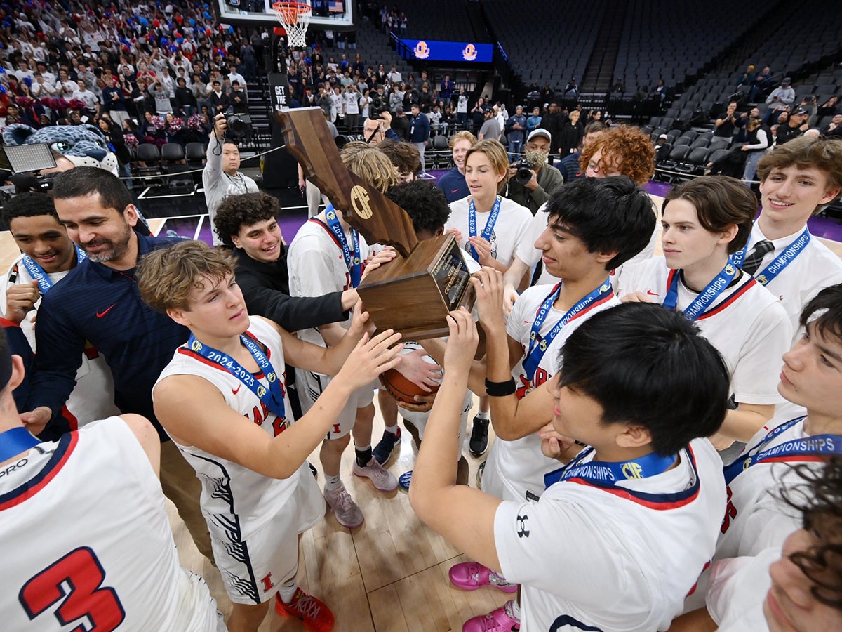 International won its first state championship in school history 71-52 over Diamond Ranch on Friday at Golden 1 Center. Conor Maguire scored 32 points and Will Savill-Welch pulled down 18 rebounds while blocking seven shots. (Photo: David Steutel)