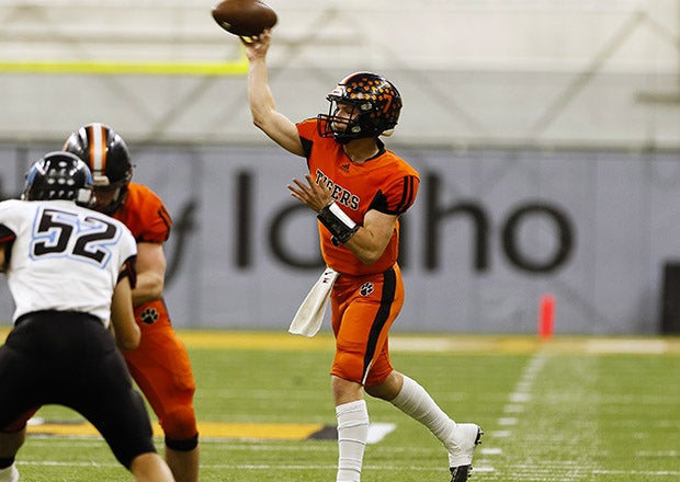 Pictured here throwing a pass for Kendrick during the 2023 playoffs, Ty Koepp led his alma mater to one of the most dominant 8-man seasons in state history. (PHOTO: Clayton Bunt)
