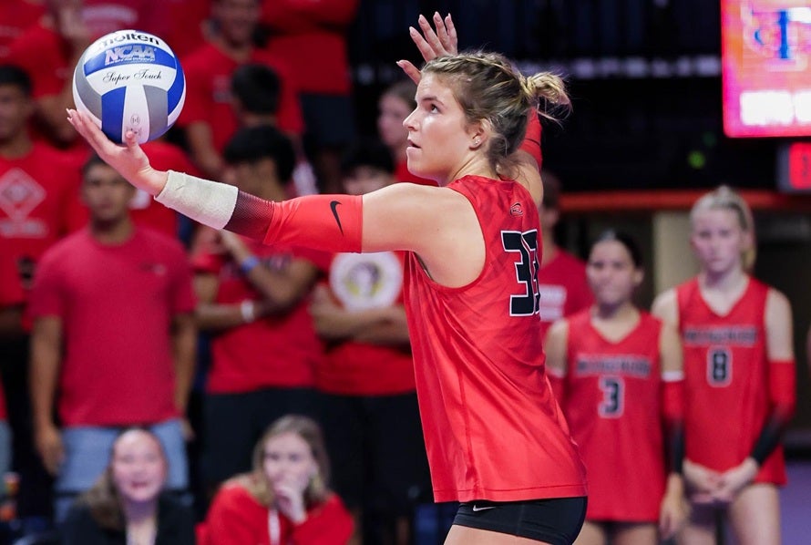 Senior hitter Kaleigh Langmo is among the leaders for No. 4 Orangewood Christian with 73 kills. The Rams are headed to Las Vegas for this week's Durango Fall Classic. (PHOTO: Chris M. Spears)