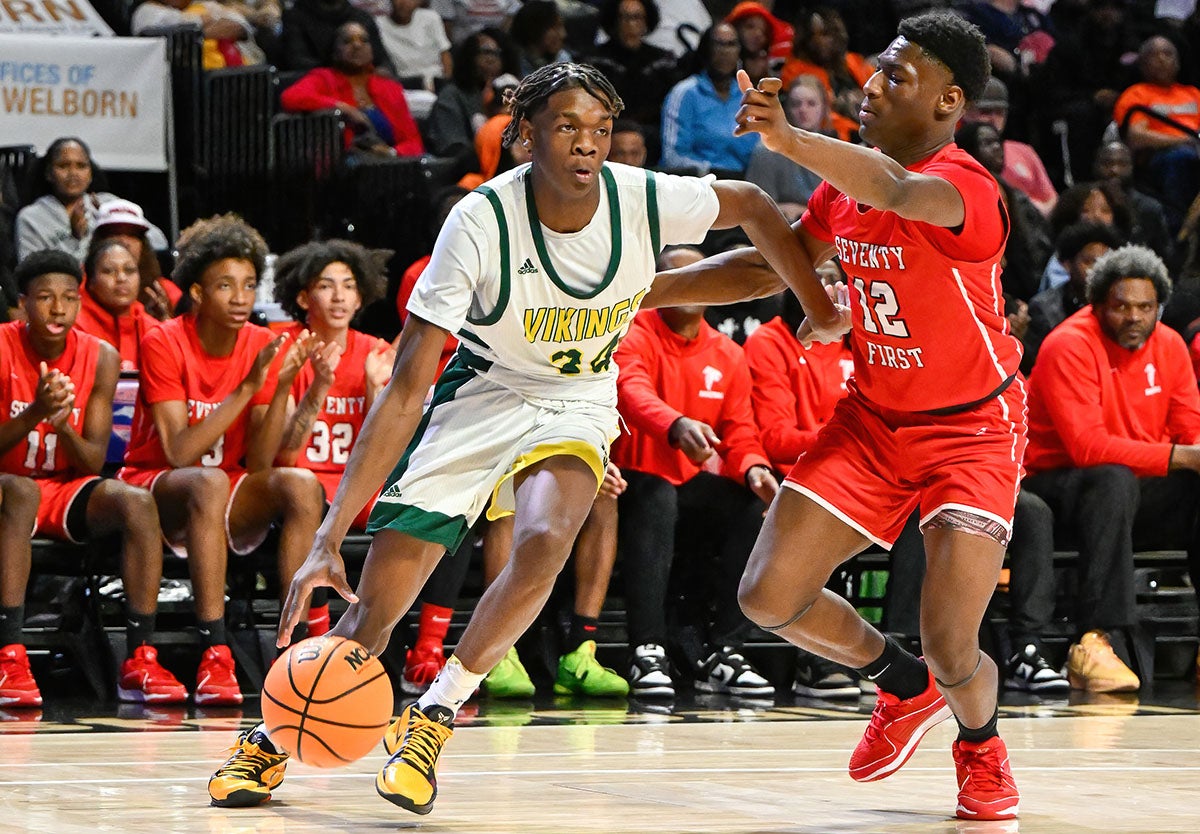 Lees-McRae commit Desmond Kent Jr. closed out his impressive senior campaign with 20 first-half points in the title game as Central Cabarrus defended its state crown. (Photo: Brad Arrowood)