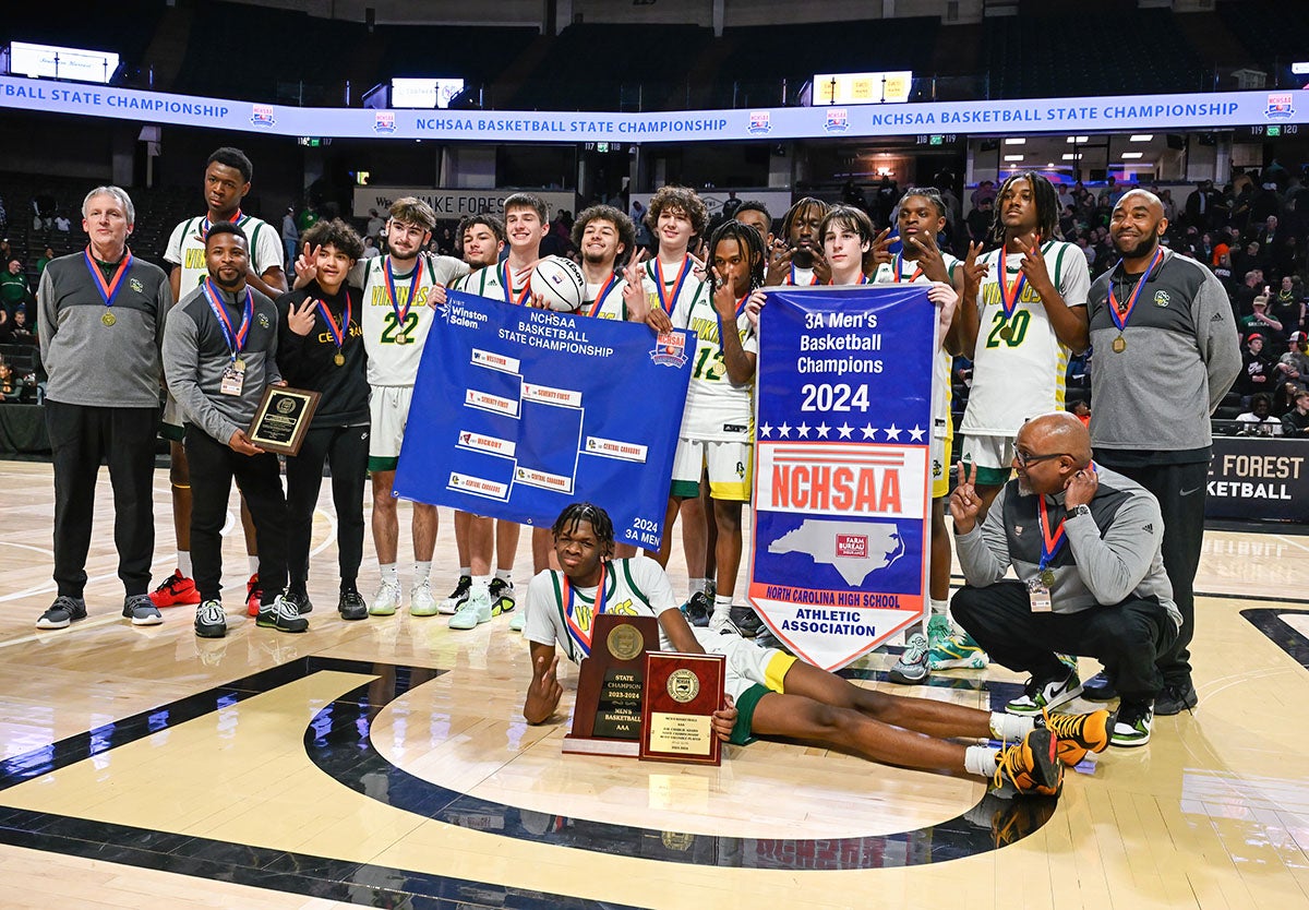 No. 15 Central Cabarrus celebrates their second consecutive state championship Friday night. (Photo: Brad Arrowood)