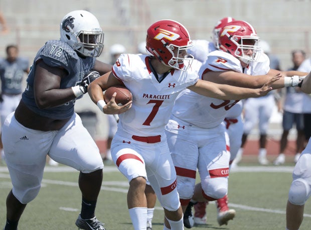 Paraclete quarterback Brevin White (7) threw for 3,555 yards and 49 touchdowns in his first 12 games this season.