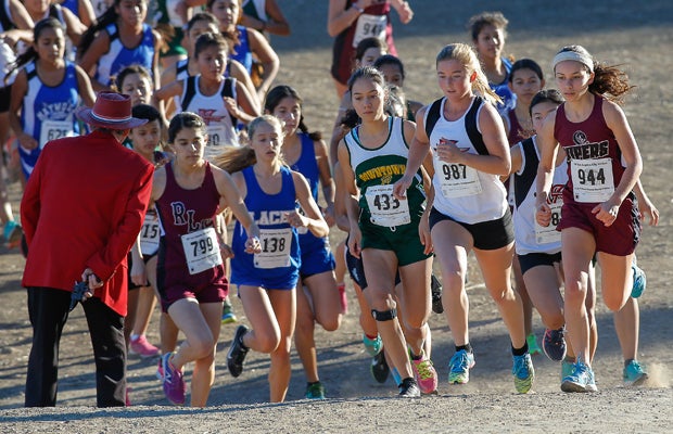 Runners battle for position during the CIF Los Angeles City Section Cross Country Championships.