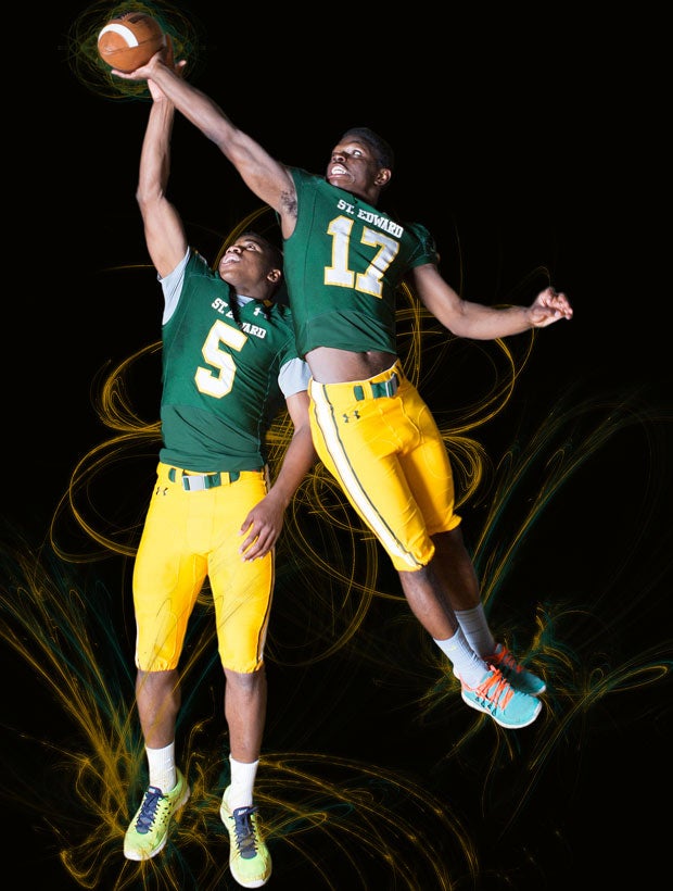 Cornerback Shaun Crawford (right) and Andrew Dowell.