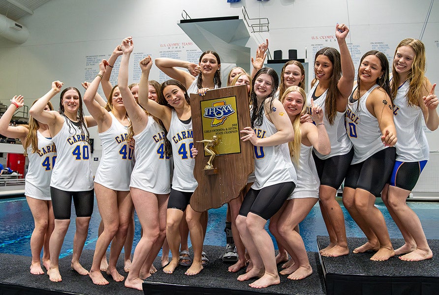 A 40th consecutive state title in girls swimming helped keep Carmel on top of the MaxPreps Cup standings. The Indiana school won the Cup in 2019-20 year and finished in the top 20 last year. (PHOTO: Julie L. Brown)