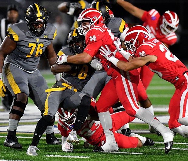 The Mater Dei defense held St. Frances Academy 38 points below its season average.  