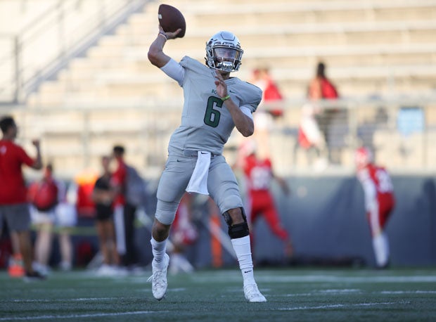 Narbonne junior quarterback Jacob Garcia leads his team Friday against Serra (Gardena).