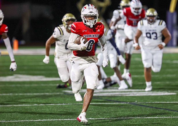 Penn State commit Koby Howard had a big night in a 34-27 loss for No. 9 Chaminade-Madonna. (Photo: Jeff Klein)