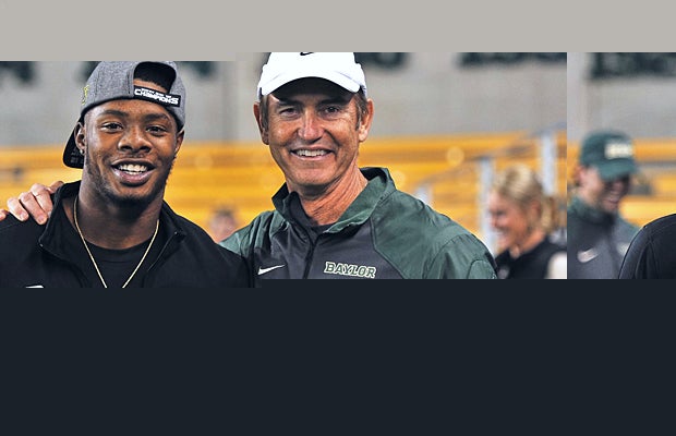 Baylor coach Art Briles was on hand with his receiver Corey Coleman to watch their recruit Tren'Davian Dickson break the national receiving touchdowns record.