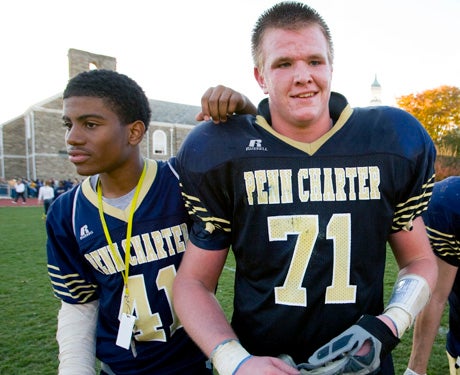 Mike McGlinchey is a natural team leader. Here he walks off the field with an injured teammate.