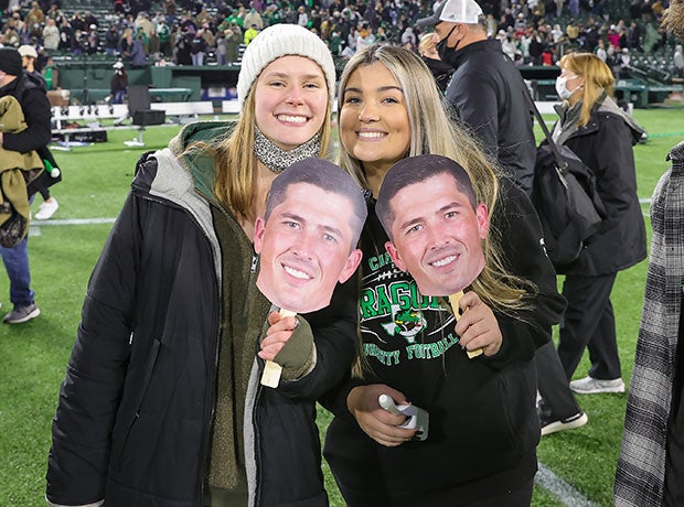 Southlake Carroll head coach Riley Dodge missed last week's semifinal victory over Duncanville due COVID but he was still represented by his fans. 